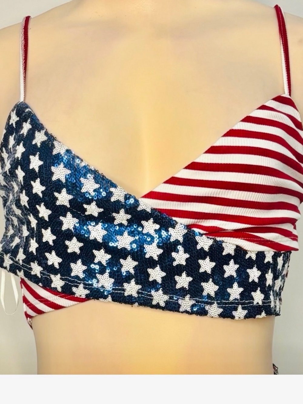 Sequin Stars & Stripes USA 4th of July American Flag Crop Top
